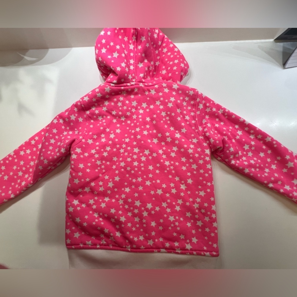 HEALTHTEX GIRLS PINK STARRED SIZE 5T HOODIE ZIP UP SWEAT SHIRT. BRITE PINK/WHITE - Picture 2 of 11